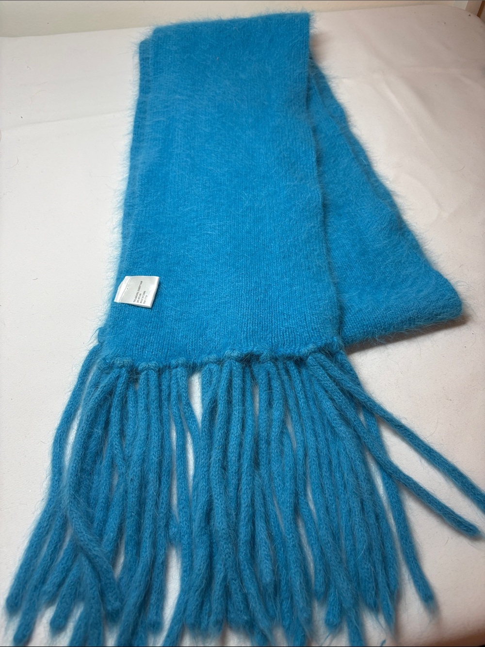 Unbranded Blue Angora Blend Fringed Scarf 16”x 56”